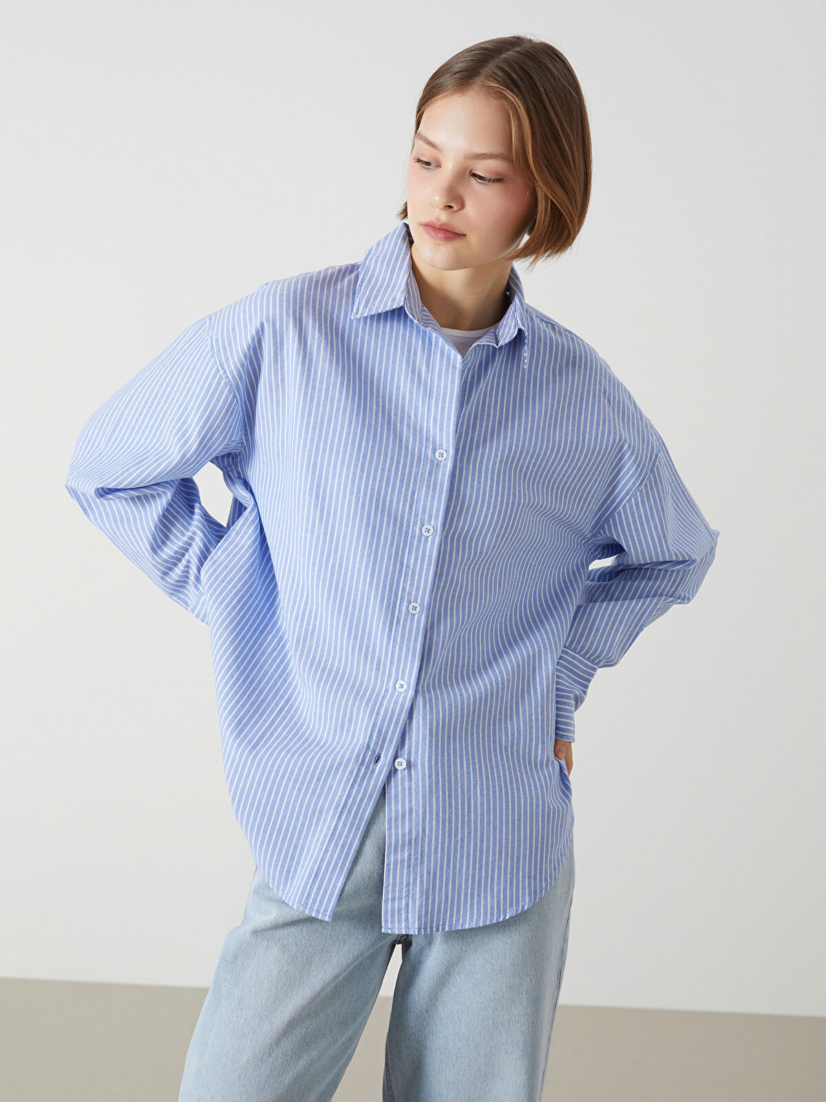 striped oversize women's shirt -S52944Z8-LEN - S52944Z8-LEN