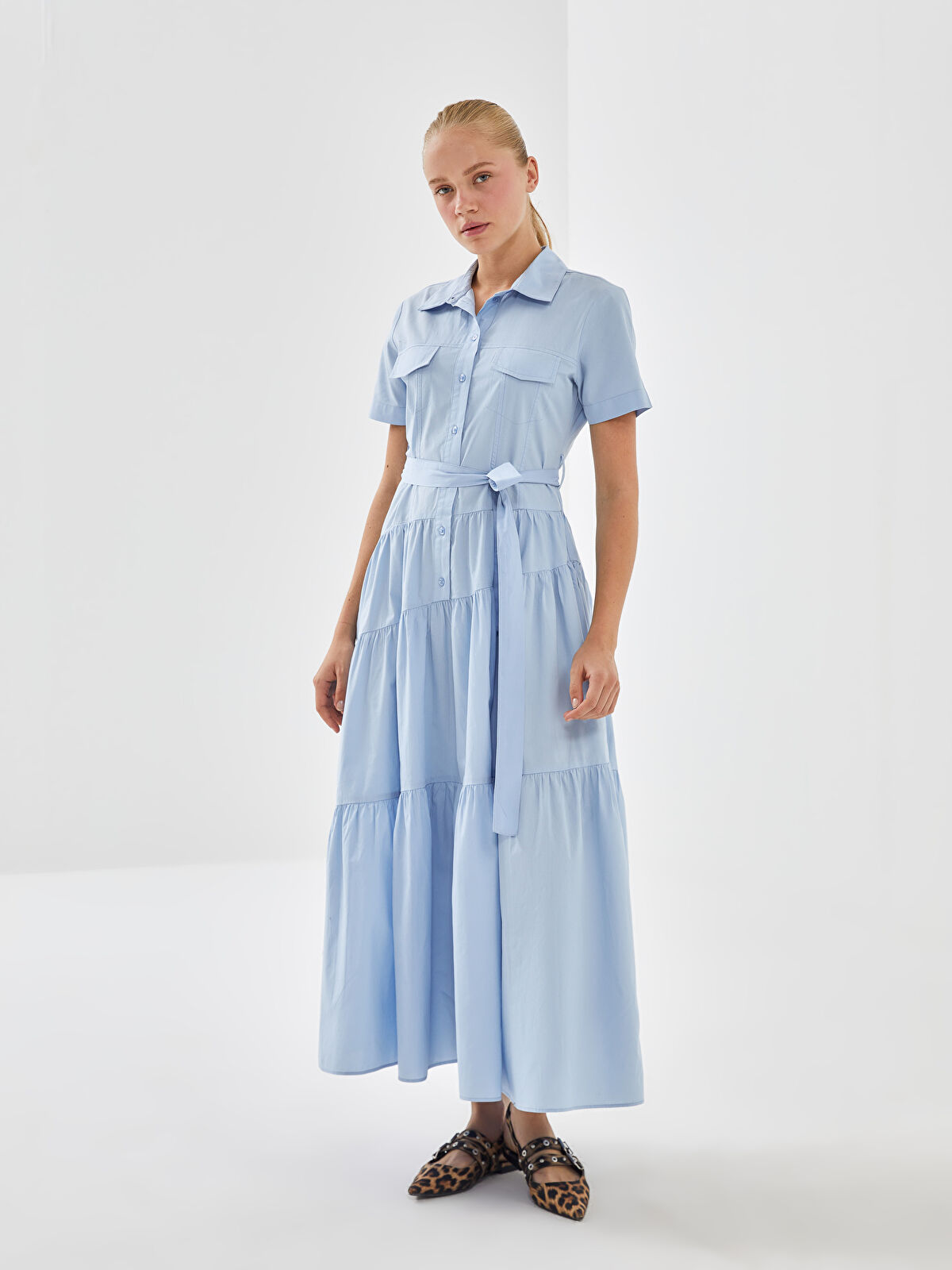 Plain Women's Long Dress with Sash -S54577Z8-VE8 - S54577Z8