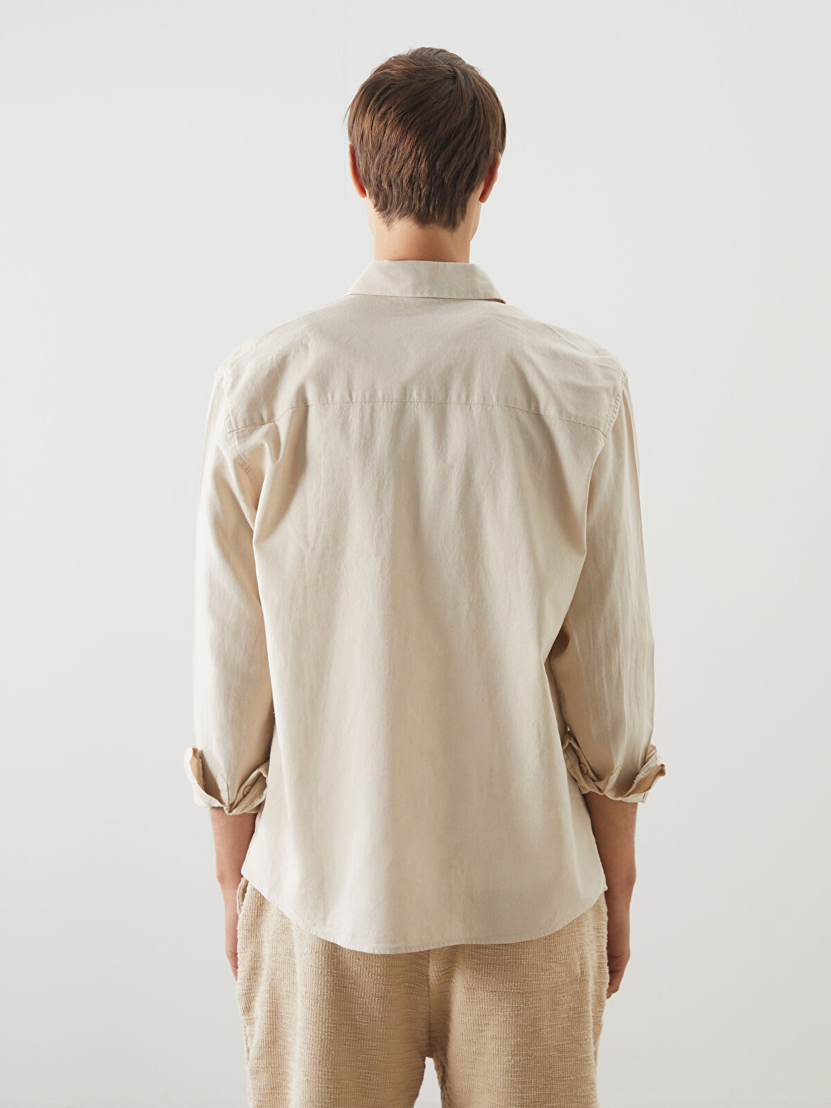 Regular Fit Long Sleeve Linen Blend Men's Shirt -S56002Z8