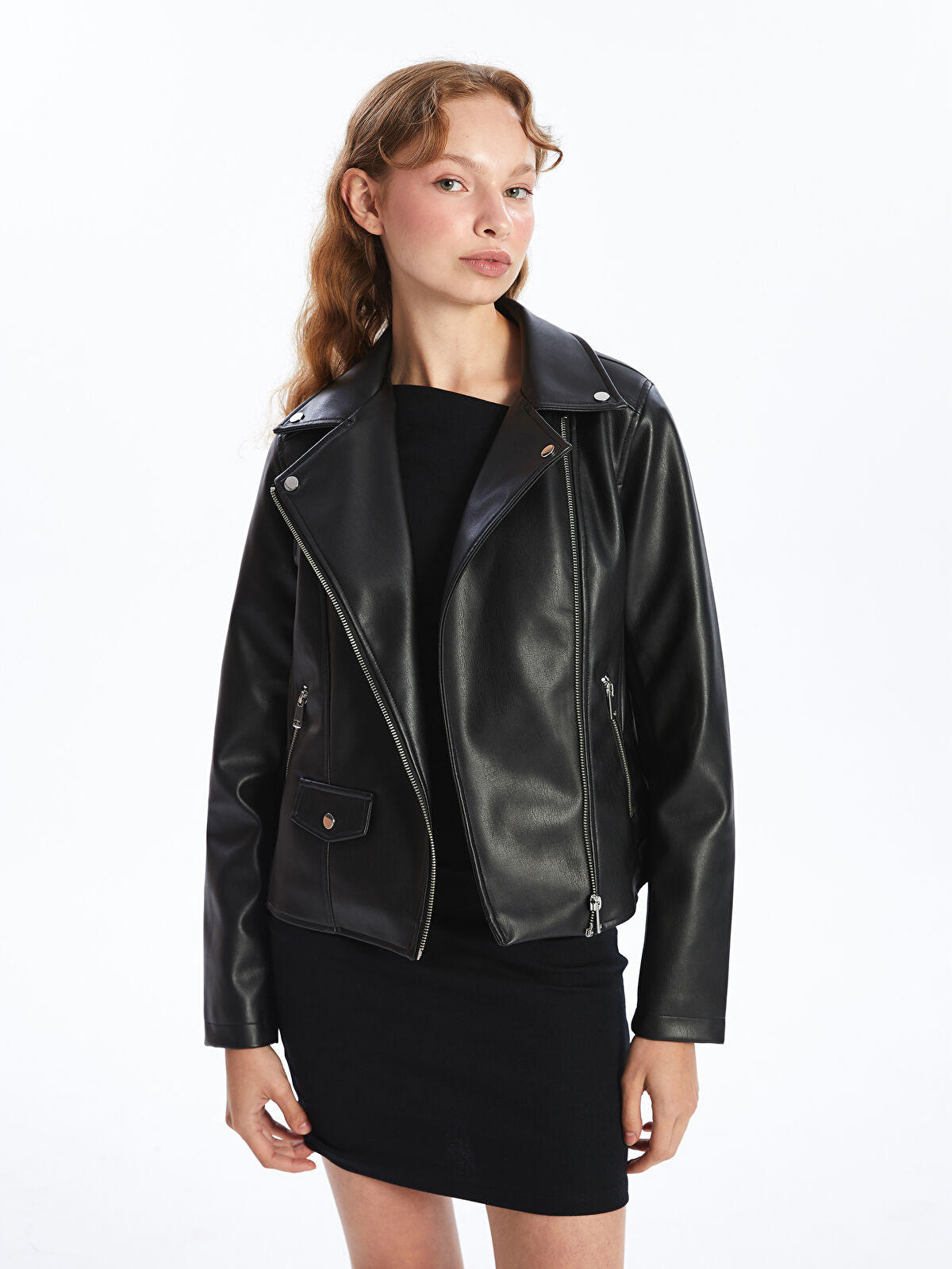 LC WAIKIKI Biker Neck Women's Faux Leather Jacket -S57968Z8