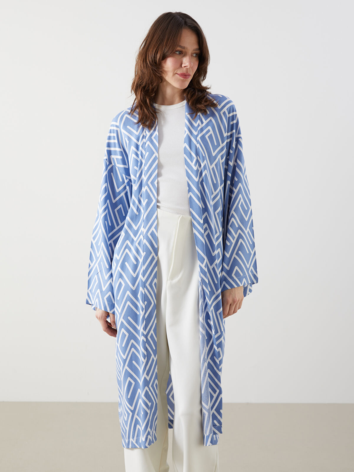 Shawl Neck Patterned Long Sleeve Kimono -S5DP18Z8-LTM - S5DP18Z8-LTM - LC  Waikiki