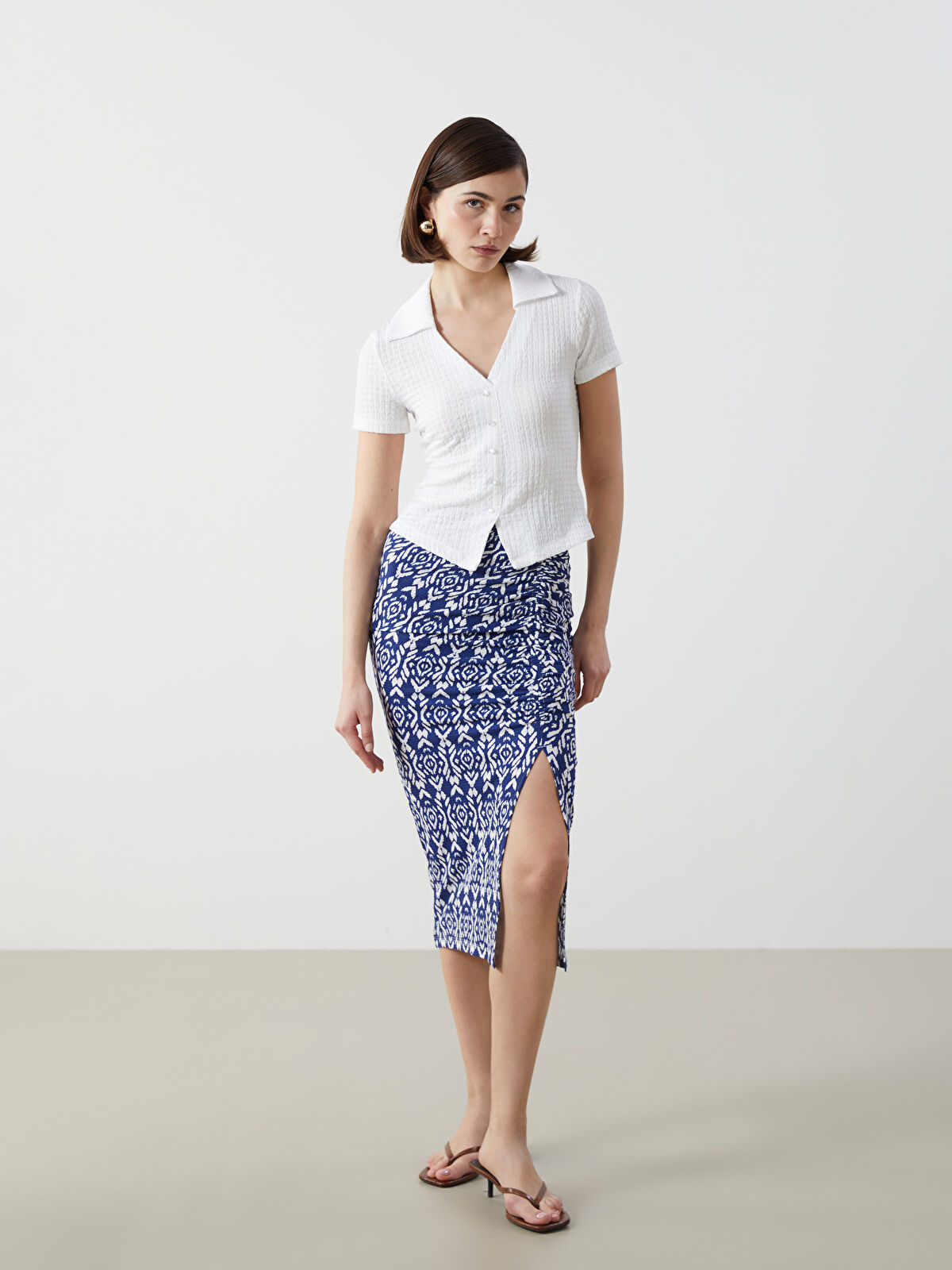 【お買得】 Elastic Waist Patterned Gathered Skirt -S5GB87Z8-LSJ 絵画