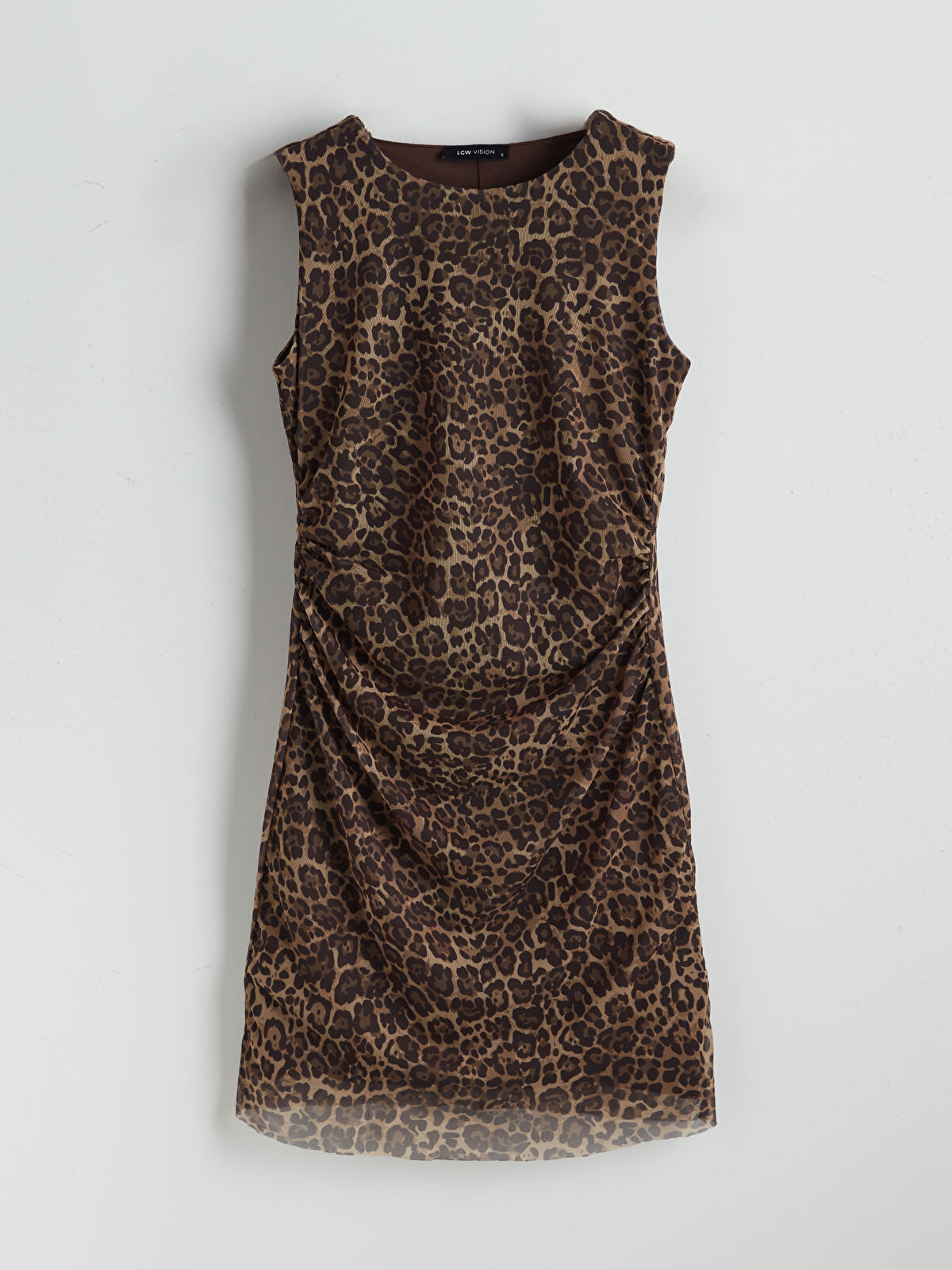 Crew Neck Leopard Print Mini Dress -S5OP41Z8-LQY - S5OP41Z8