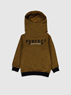 Kahverengi Erkek Cocuk Baskili Kapusonlu Sweatshirt Lc Waikiki