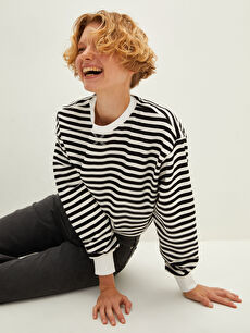 Siyah Lcw Casual Bisiklet Yaka Cizgili Uzun Kollu Kadin Sweatshirt W1cq17z8 Leg Lc Waikiki