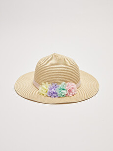 3D Flower Detailed Girl's Straw Hat 