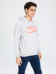 Gri Marvel Baskili Kapusonlu Kalin Sweatshirt Lc Waikiki