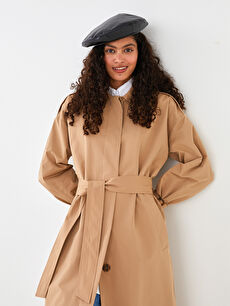 Straight belted trenchcoat with hood beige ladies