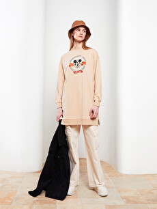 Crew Neck Mickey Mouse Printed Long Sleeve Oversize Women's Sweatshirt  Tunic -S2DJ93Z8-S41 - S2DJ93Z8-S41 - LC Waikiki