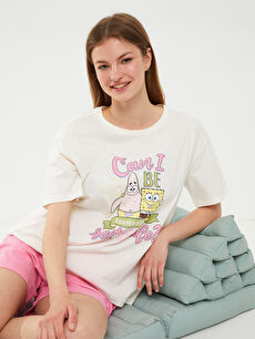 Crew Neck SpongeBob Printed Short Sleeve Cotton Women s Pajamas Set S2J765Z8 FNL S2J765Z8 FNL LC Waikiki