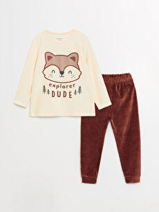 Crew Neck Long Sleeve Printed Velvet Baby Boy Pajama Set W36901Z1