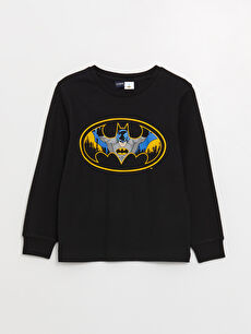 Crew Neck Batman Printed Long Sleeve Boy T Shirt W39682Z4 CVL