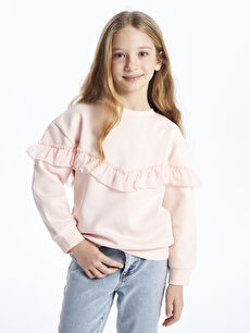 Crew Neck Ruffle Detailed Long Sleeve Girl s Sweatshirt W39857Z4 FRA W39857Z4 FRA LC Waikiki