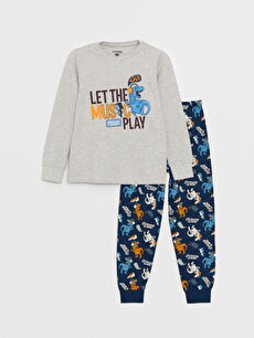 Crew Neck Printed Long Sleeve Boy Pajama Set W3AF45Z4 EZB
