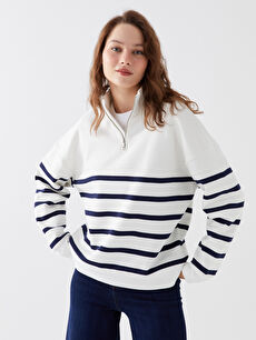 Stand Collar Striped Sweatshirt Stand Collar Striped Sweatshirt