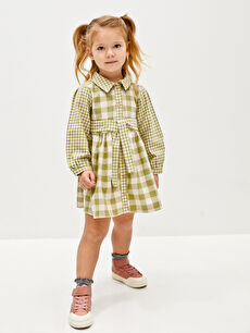 Shirt Neck Long Sleeve Plaid Patterned Baby Girl Dress W3FM80Z1 LME W3FM80Z1 LME LC Waikiki