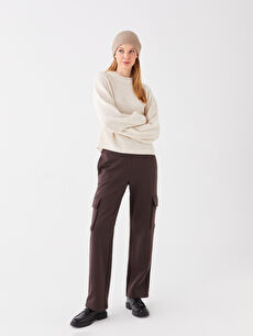 Womens Elastic Waist Sweatpants Plain Long Regular Fit Chocolate Brown M