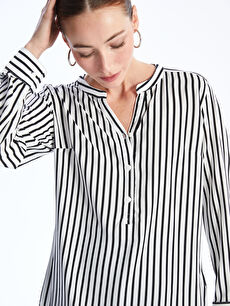 Notch Neck Striped Long Sleeve Women's Blouse -S48010Z8-LEG