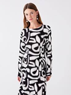 Crew Neck Patterned Long Sleeve Women's Dress -S49309Z8-LRA - S49309Z8-LRA  - LC Waikiki