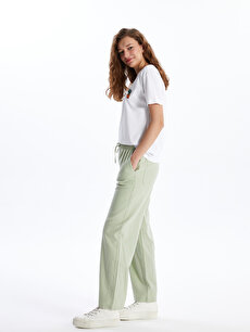 Elastic Waist Straight Linen Blend Women's Trousers -S49723Z8-SRB 