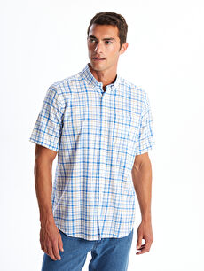 Regular Fit Short Sleeve Plaid Poplin Men's Shirt -S4FY42Z8