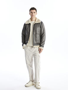 Standard Fit Shirt Neck Men's Faux Leather Jacket -W42538Z8 Standard Fit Shirt Neck Men's Faux Leather Jacket -W42538Z8
