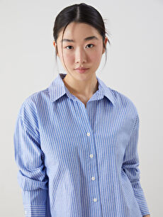 Striped Oversize Poplin Women's Shirt -W46896Z8-LEN