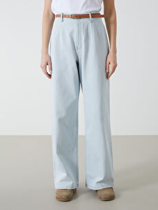 Waist Belted Wideleg Women's Jean Trousers -S56170Z8-F1P