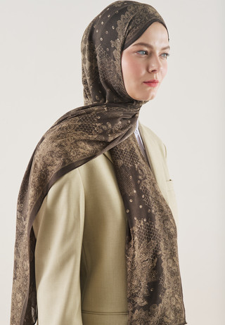 Fresh Scarfs Floral Lace Desen Rami Şal Kahve