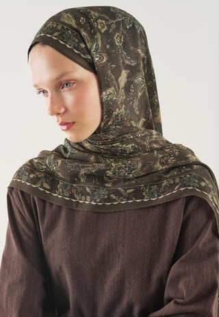 Fresh Scarfs Ethnic Blossom Desen Soft Viskon Şal Tozlu Kahve