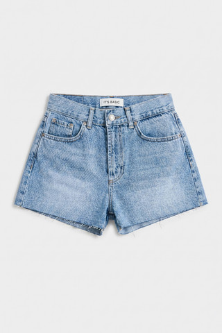 It's Basic Kadın Mavi 4s6-4 Mini Mom %100 Pamuk Denim Şort