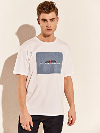 Beyaz Oversize Baskili Penye Tisort Lc Waikiki