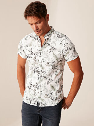 Yesil Slim Fit Kisa Kollu Cicekli Gomlek Lc Waikiki