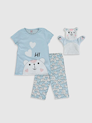 mavi kiz cocuk baskili pijama takimi ve oyuncak lc waikiki