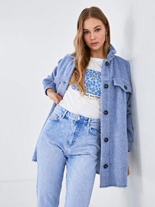 Mavi Gomlek Yaka Cep Detayli Uzun Kollu Kadin Ceket Lc Waikiki