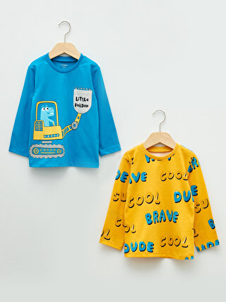 Crew Neck Long Sleeve Printed Cotton Baby Boy T-Shirt 2 Pieces  -S24306Z1-GVA - S24306Z1-GVA - LC Waikiki