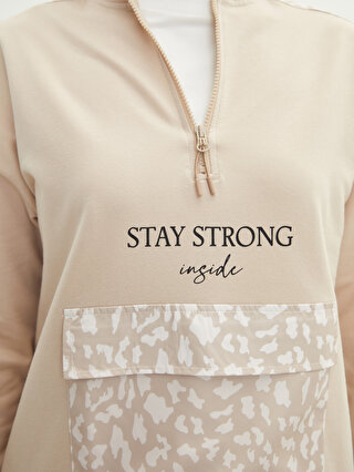 MODEST Stand Collar Printed Long Sleeve Women's Sweatshirt Tunic 