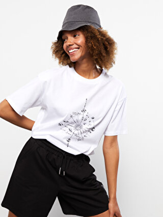 Crew Neck Printed Short Sleeve Cotton Women's T-shirt -S2GE78Z8-R9K -  S2GE78Z8-R9K - LC Waikiki