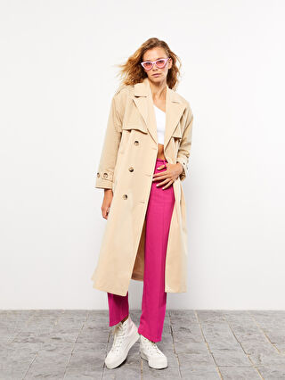 Jacket Collar Regular Long Sleeve Women's Trench Coat -W23702Z8-SGR -  W23702Z8-SGR - LC Waikiki