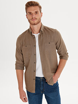Kahverengi Regular Fit Uzun Kollu Gabardin Gomlek Lc Waikiki