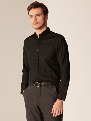 Black Slim Fit Long Sleeve Oxford Men Shirt -0S0676Z8-KSY - 0S0676Z8-KSY -  LC Waikiki