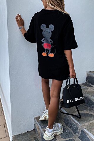 Trendseninle Kadın Siyah Mikey Mouse Tişört