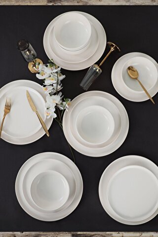 Keramika Mat Beyaz Nordic Yemek Takımı 18 Parça 6 Kişilik