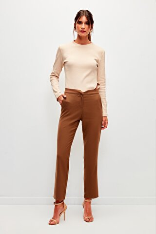 MUNİ MUNİ Düz Renk Klasik Pantolon-Kahverengi