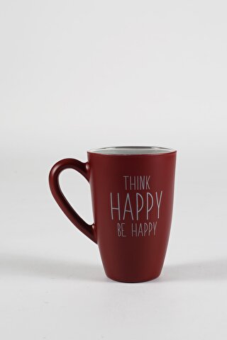 RAKLE Think Happy Be Happy Sloganlı Kupa Bordo