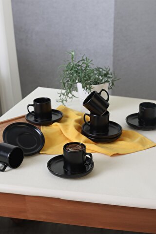 Keramika Mat Siyah Nordic Kahve Takımı 12 Parça 6 Kişilik