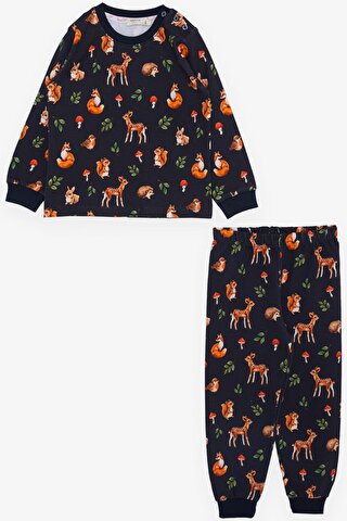 Breeze Kız Çocuk Pijama Takımı Orman Temalı Sevimli Hayvacıklar Antrasit (1-4 Yaş)
