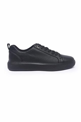TOMMYLIFE Siyah Delikli Bağcıklı Suni Deri Erkek Spor Ayakkabı - 89055