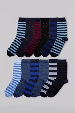 Bross Tülip Erkek Desenli Karışık12li Erkek Soket Çorap 12'LI
