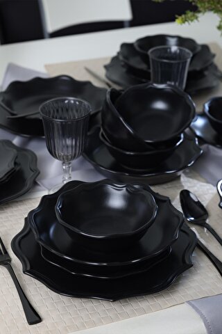 Keramika Mat Siyah Romeo Yemek Takımı 24 Parça 6 Kişilik